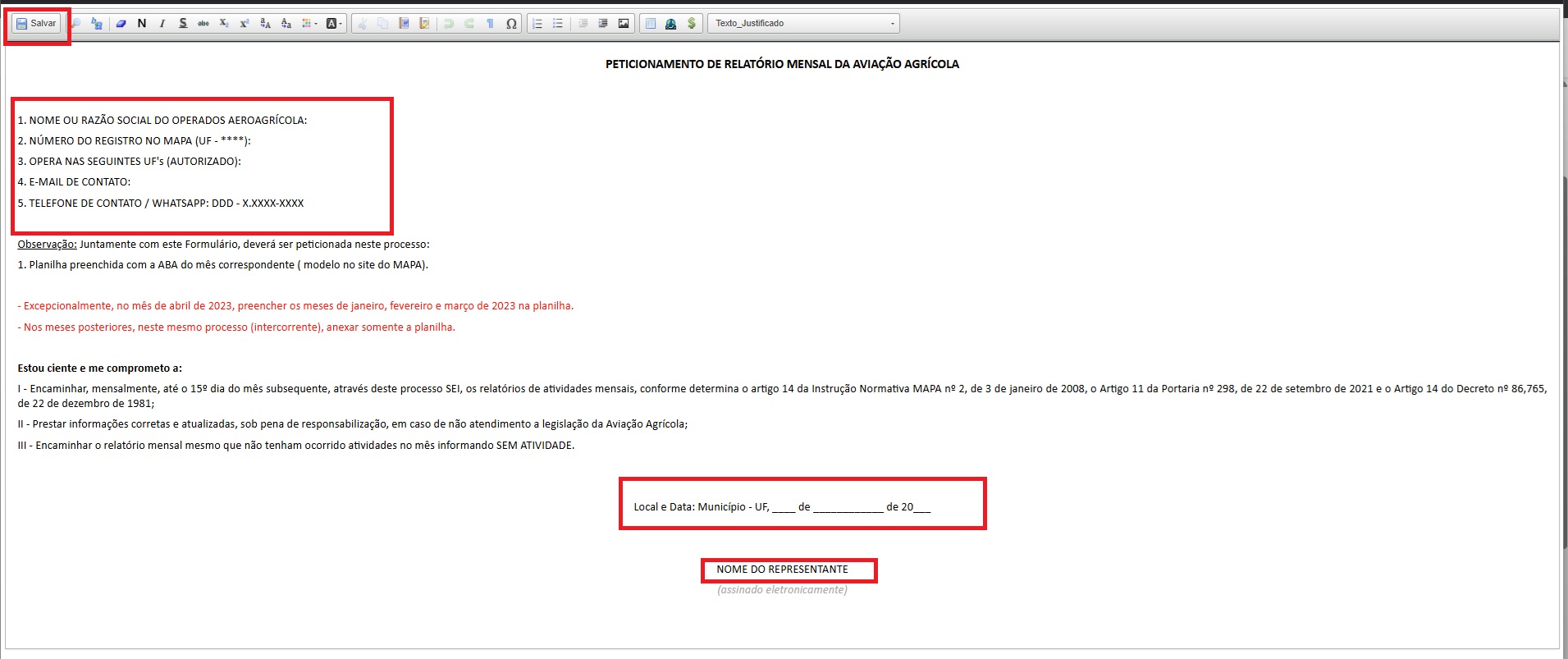 Formulário de peticionamento