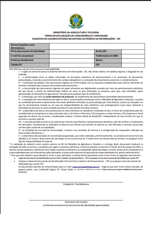 Termo de concordância e veracidade do SEI